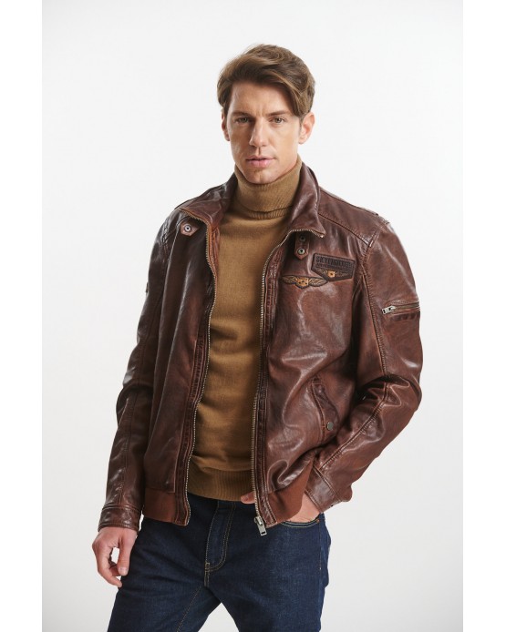 GP1121 Αντρικό Δερμάτινο Bomber Red Brown