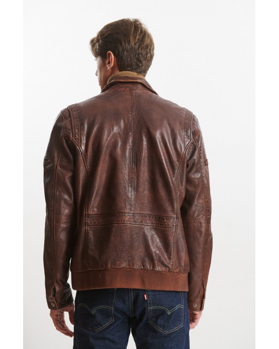 GP1121 Αντρικό Δερμάτινο Bomber Red Brown