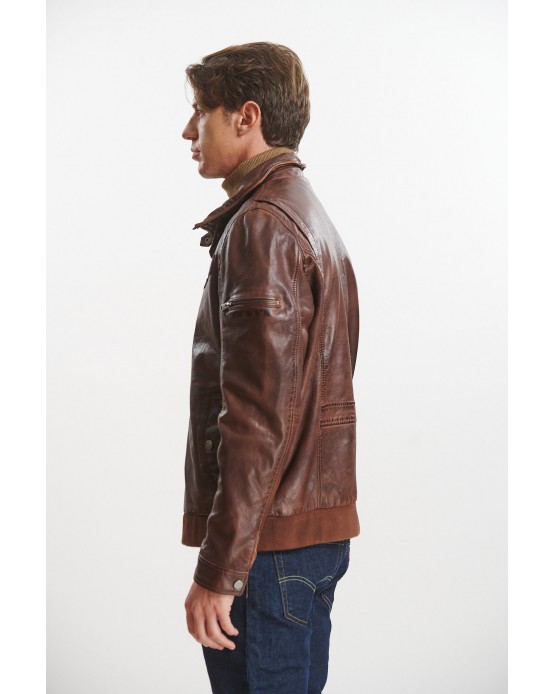 GP1121 Αντρικό Δερμάτινο Bomber Red Brown